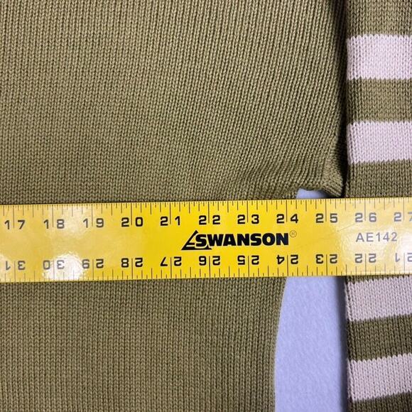 M Square Sweater Knit Women OS Green Asymmetrical Pullover Striped Sleeve Pocket - Picture 4 of 8